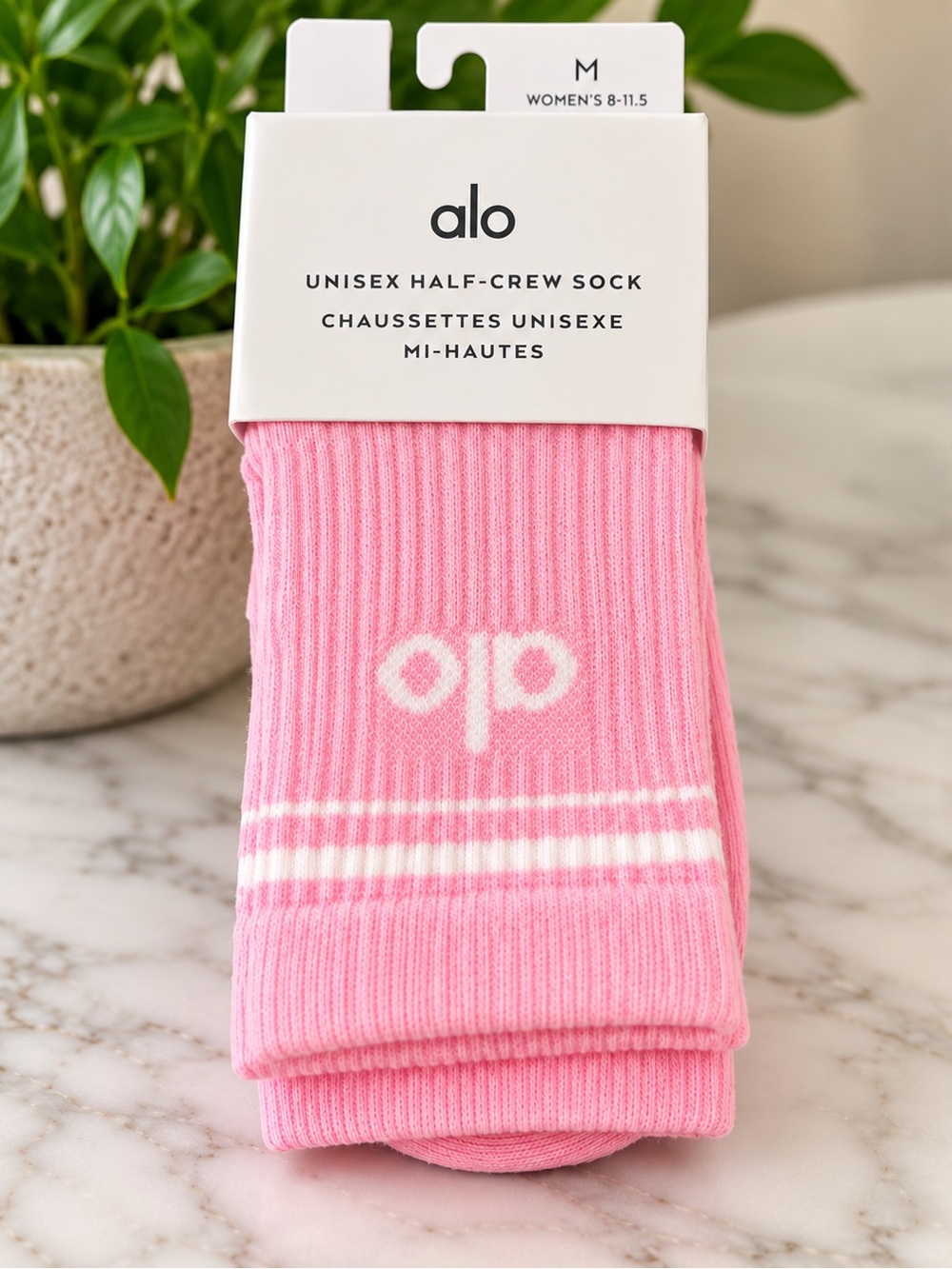 ALO Yoga Pink & White Unisex Half-Crew Athletic Socks
